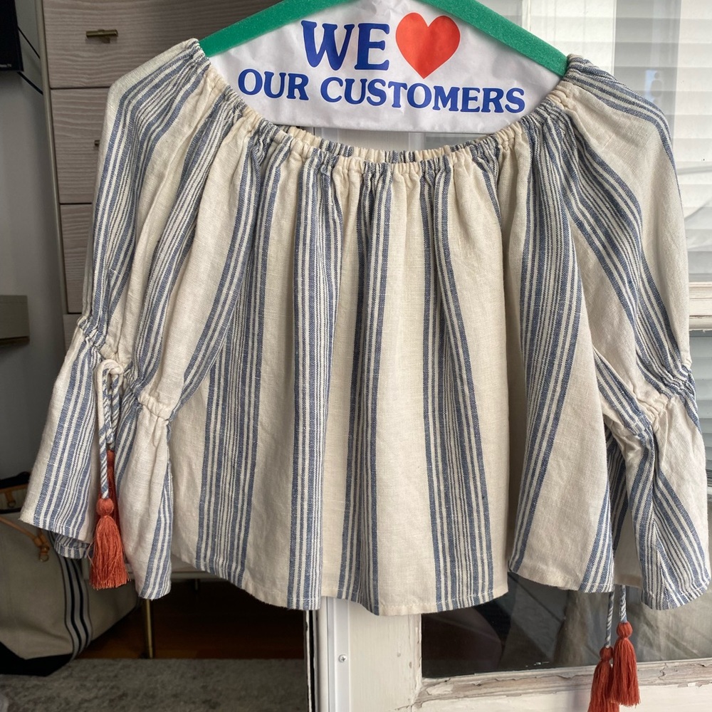Tularosa off shoulder chambray striped top